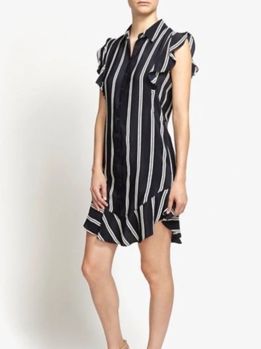 INTERMIX Mila striped flutter sleeve shirtdress - Size Small